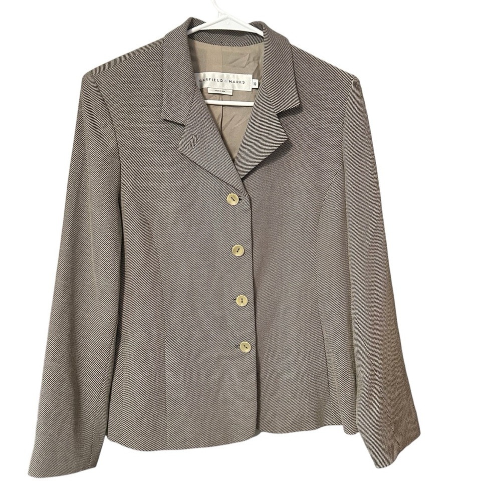 Garfield & Marks Vintage Linen Blend Knit Taupe Gray Blazer Button Detail Sz 10